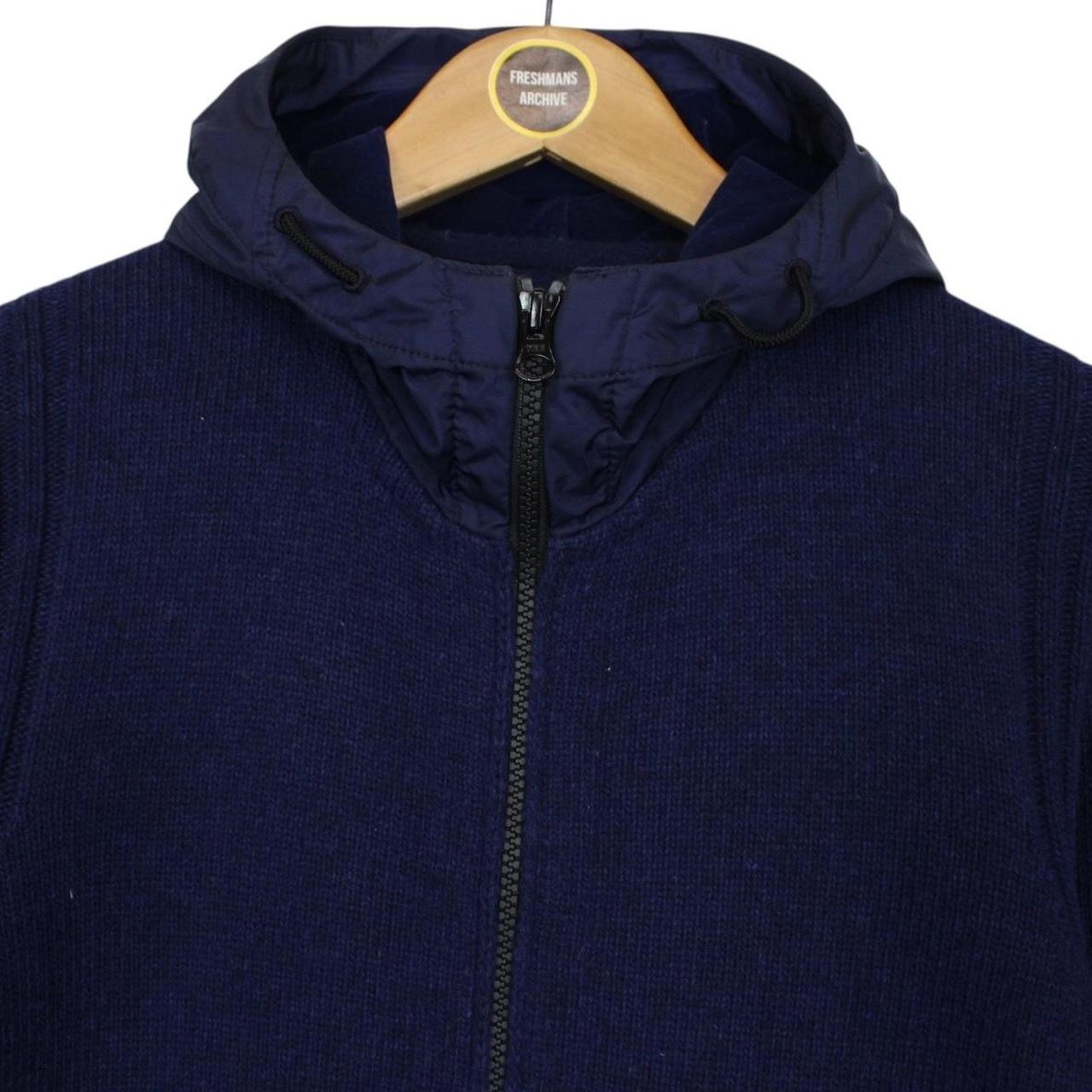 Stone Island AW 2015 Navy Blue Wool Knit Nylon Hoodie Jumper