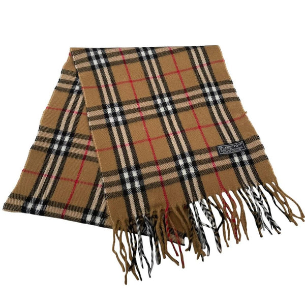 Vintage 90s Burberry Tan Brown Nova Check Lambswool Scarf