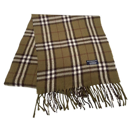 Vintage 90s Burberry Green Nova Check Lambswool Scarf