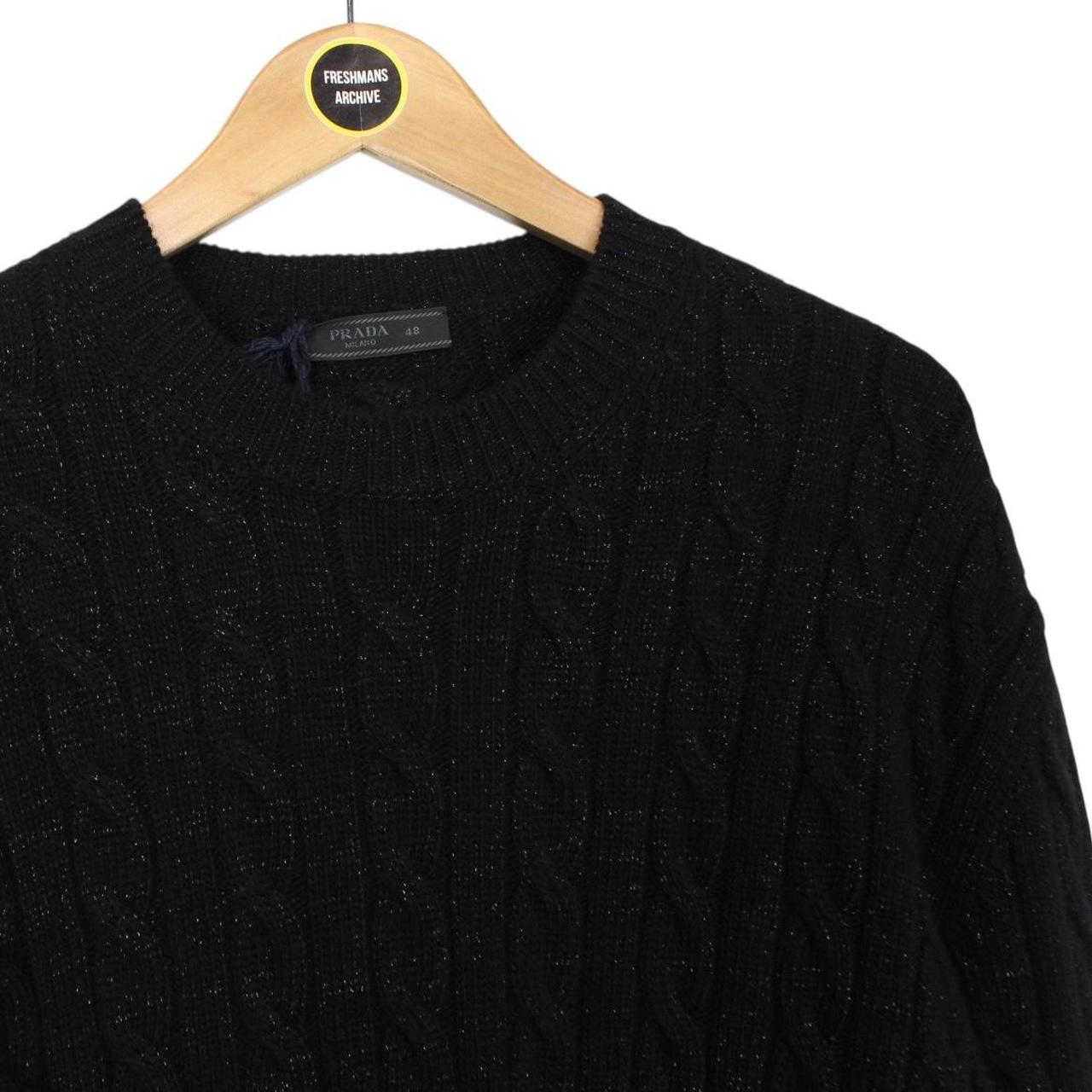 Prada Black Metallic Cashmere Wool Blend Cable Knit Jumper