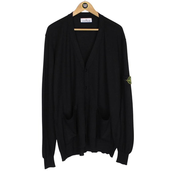 Stone Island AW 2024 Black Virgin Wool Knit Button Up Cardigan