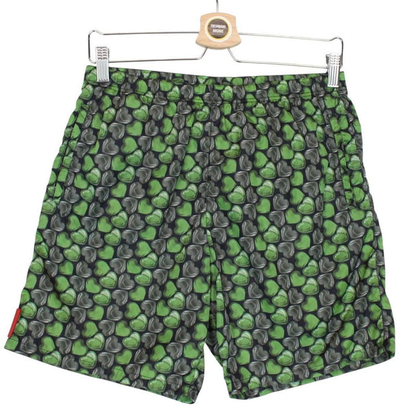 Prada 2008 Green and Black Love Hearts Nylon Swim Shorts