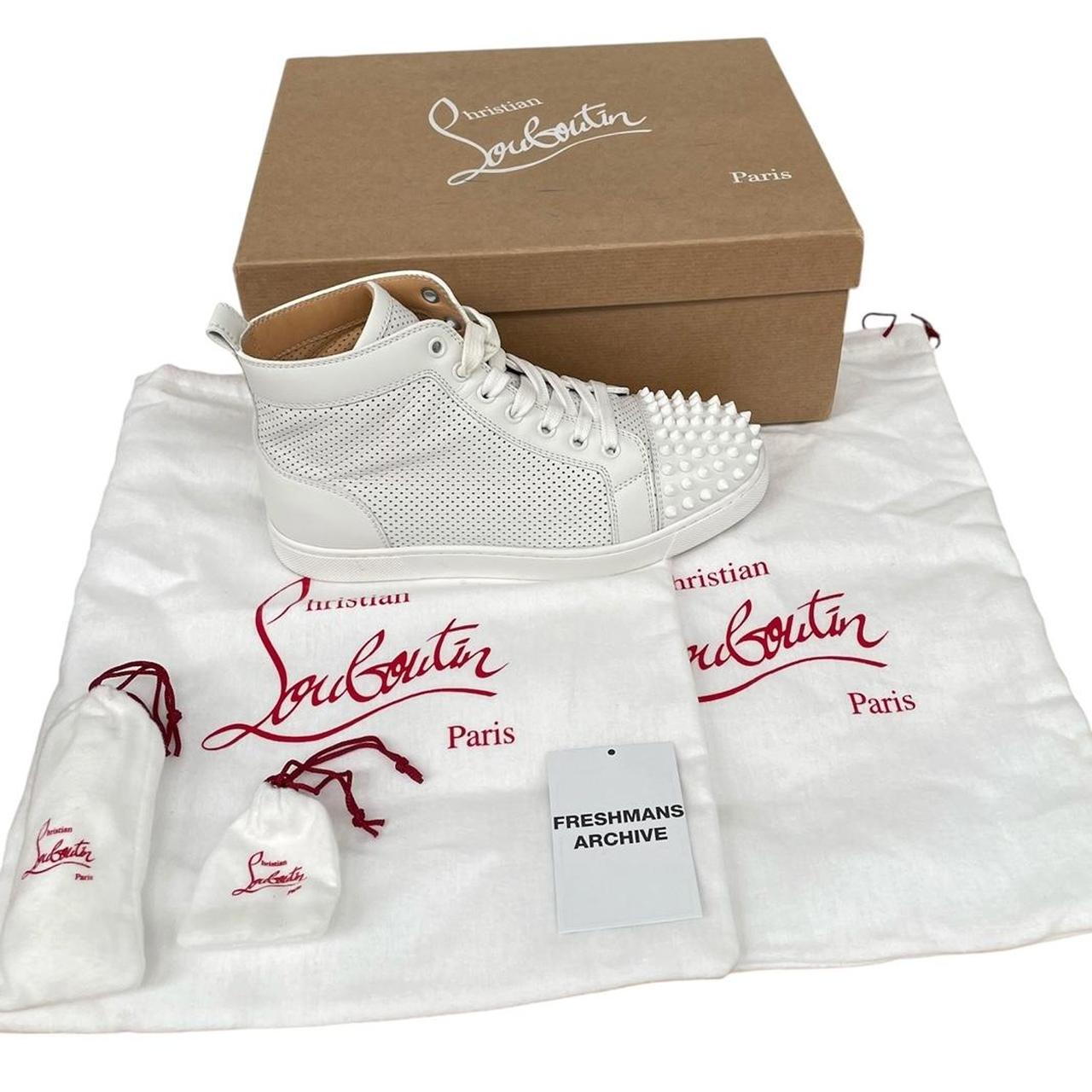 Christian Louboutin White Louis Flat Calf Leather Spikes Trainers