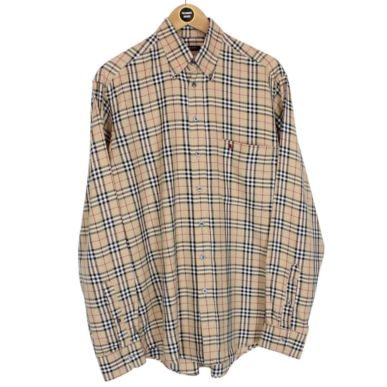 Vintage Burberry London Tan Brown Nova Check Long Sleeve Cotton Shirt