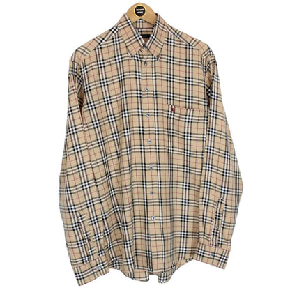 Vintage Burberry London Tan Brown Nova Check Long Sleeve Cotton Shirt