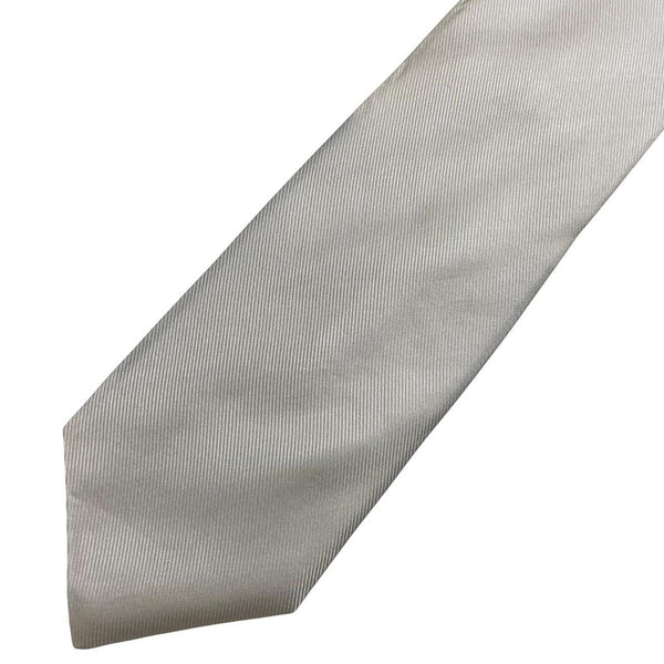 DKNY white silk tie with smooth texture and classic design.