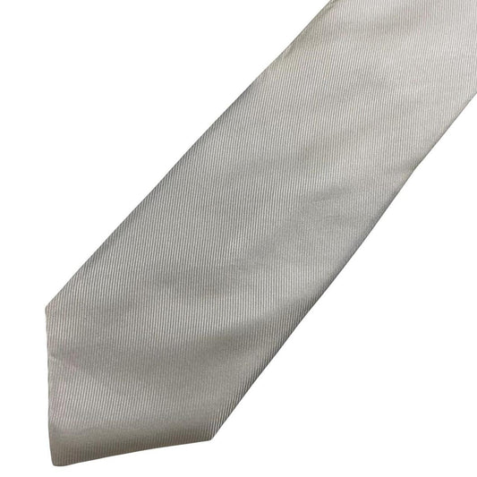 DKNY white silk tie with smooth texture and classic design.