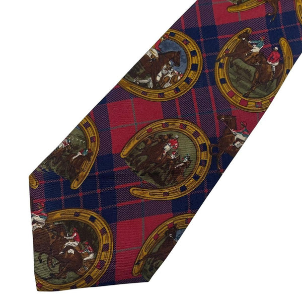 Polo Ralph Lauren multicoloured silk tie featuring equestrian print and logo detail.