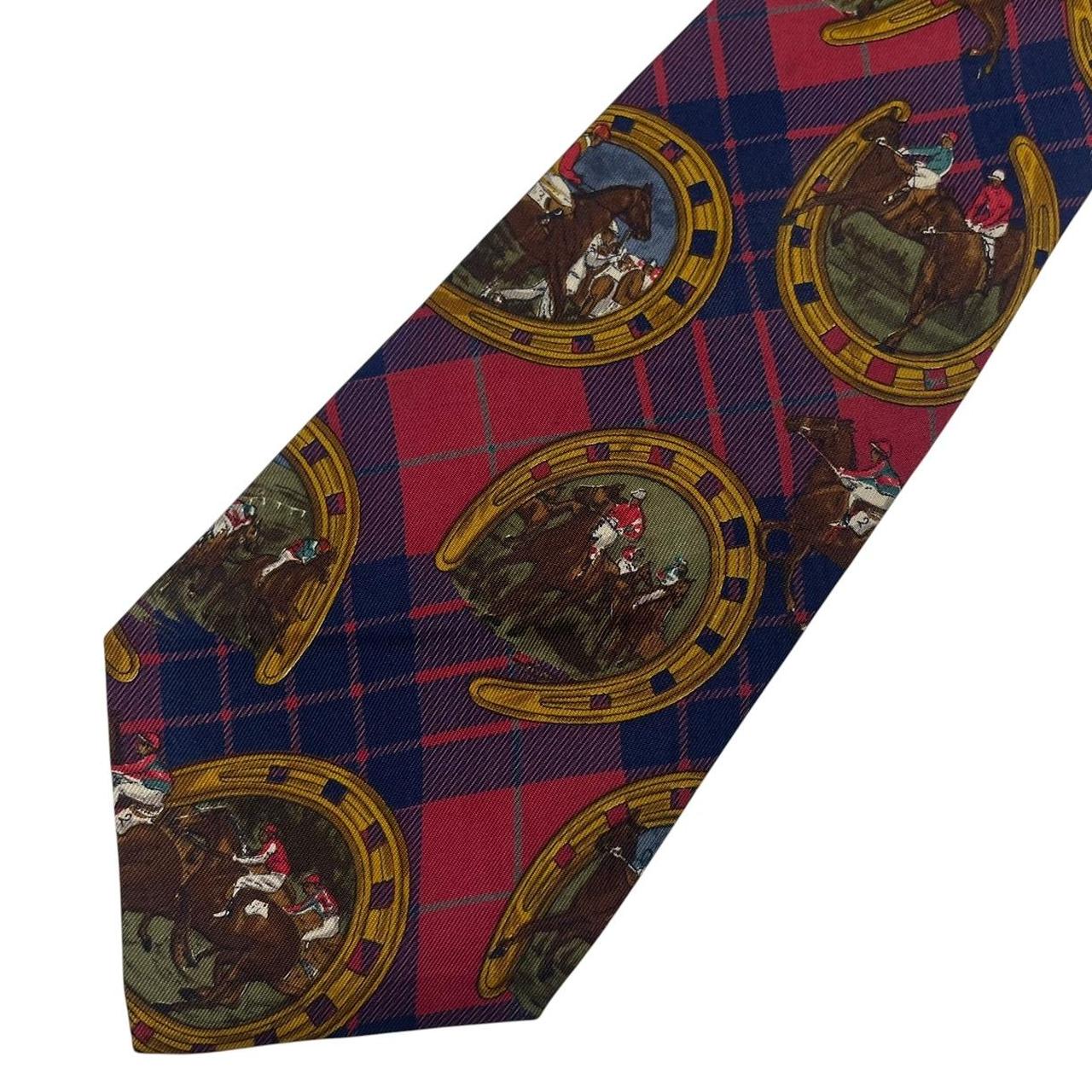 Polo Ralph Lauren multicoloured silk tie featuring equestrian print and logo detail.