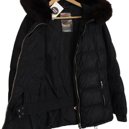 Prada Black Nylon Fur Hood Down Jacket