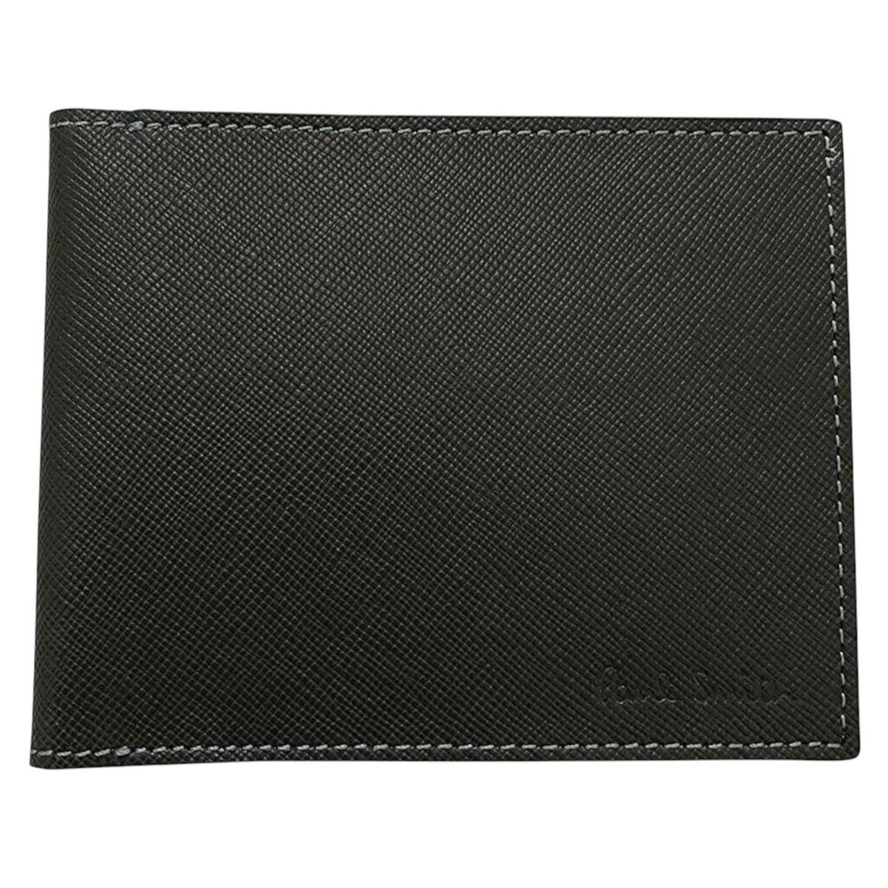 Paul Smith black and blue bifold wallet Saffiano leather with logo detail.