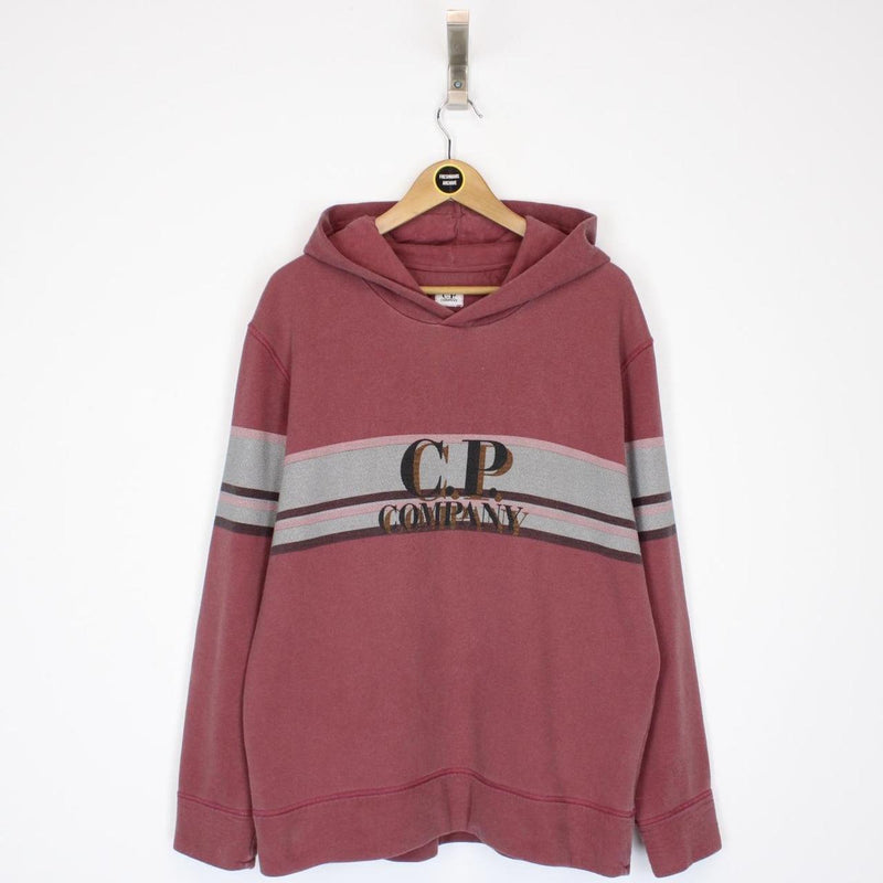 CP Company Burgundy Cotton Logo Stripe Hoodie Jumper