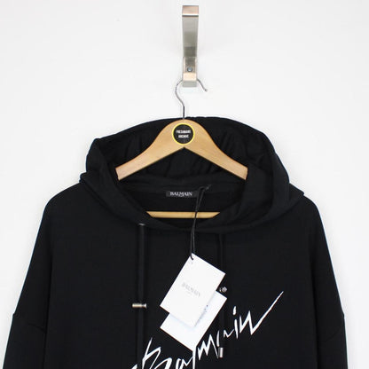 Balmain Paris Black and White Signature Logo Print Hoodie Jumper