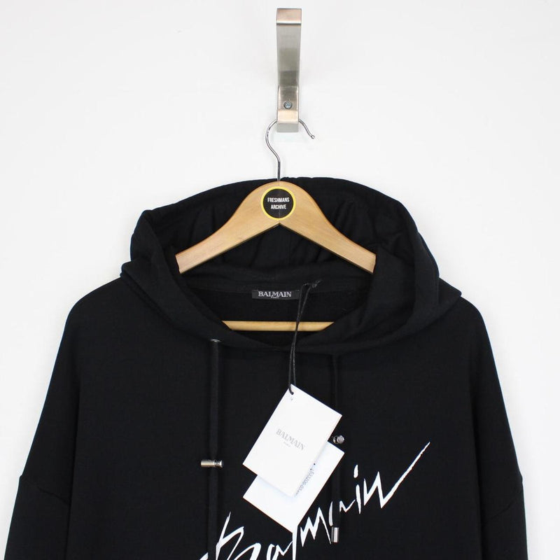 Balmain Paris Black and White Signature Logo Print Hoodie Jumper