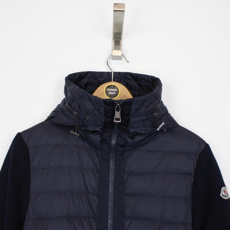 Moncler Navy Blue Full Zip Wool/Down Hooded Tricot Cardigan Jacket