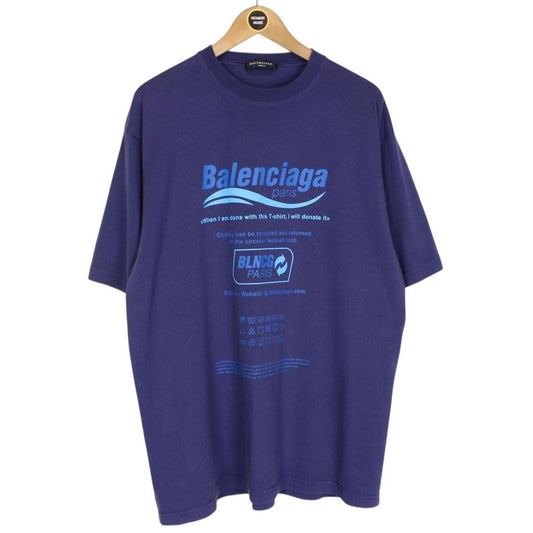 Balenciaga Blue Recycle Logo Print Short Sleeve Cotton T-Shirt