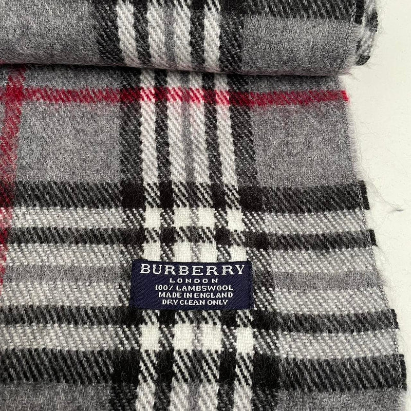 Vintage 90s Burberry Grey Nova Check Lambswool Scarf