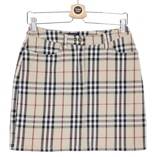 Vintage Burberry London Beige Nova Check Denim Skirt