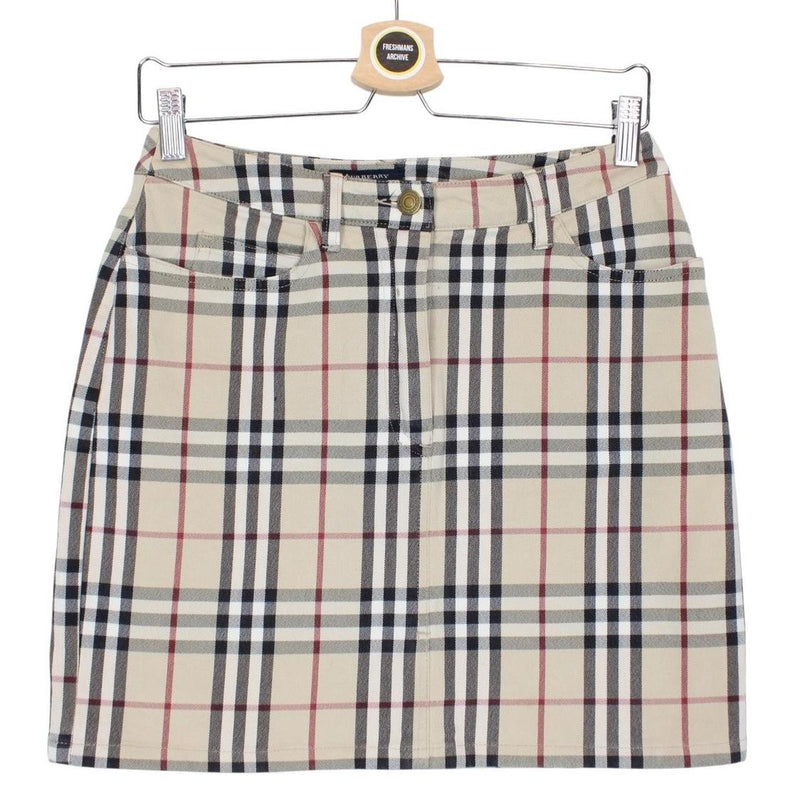 Vintage Burberry London Beige Nova Check Denim Skirt