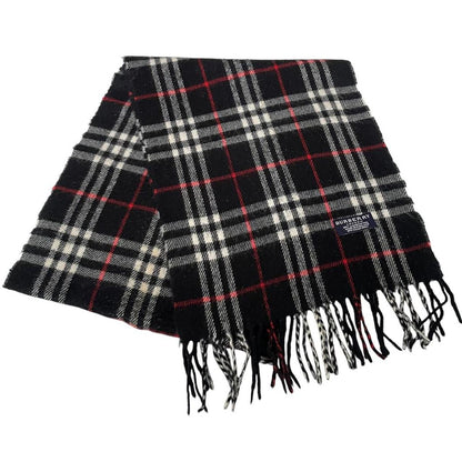 Vintage 90s Burberry Black Nova Check Lambswool Scarf
