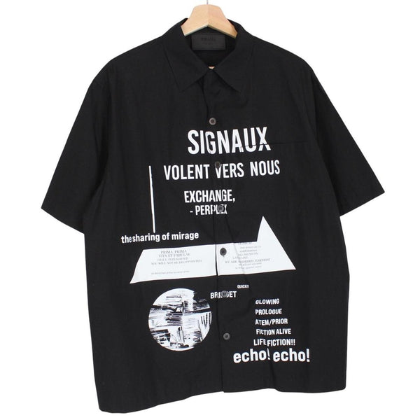 Prada x Raf Simons Signaux Black Graphic Print Short Sleeve Bowling Shirt