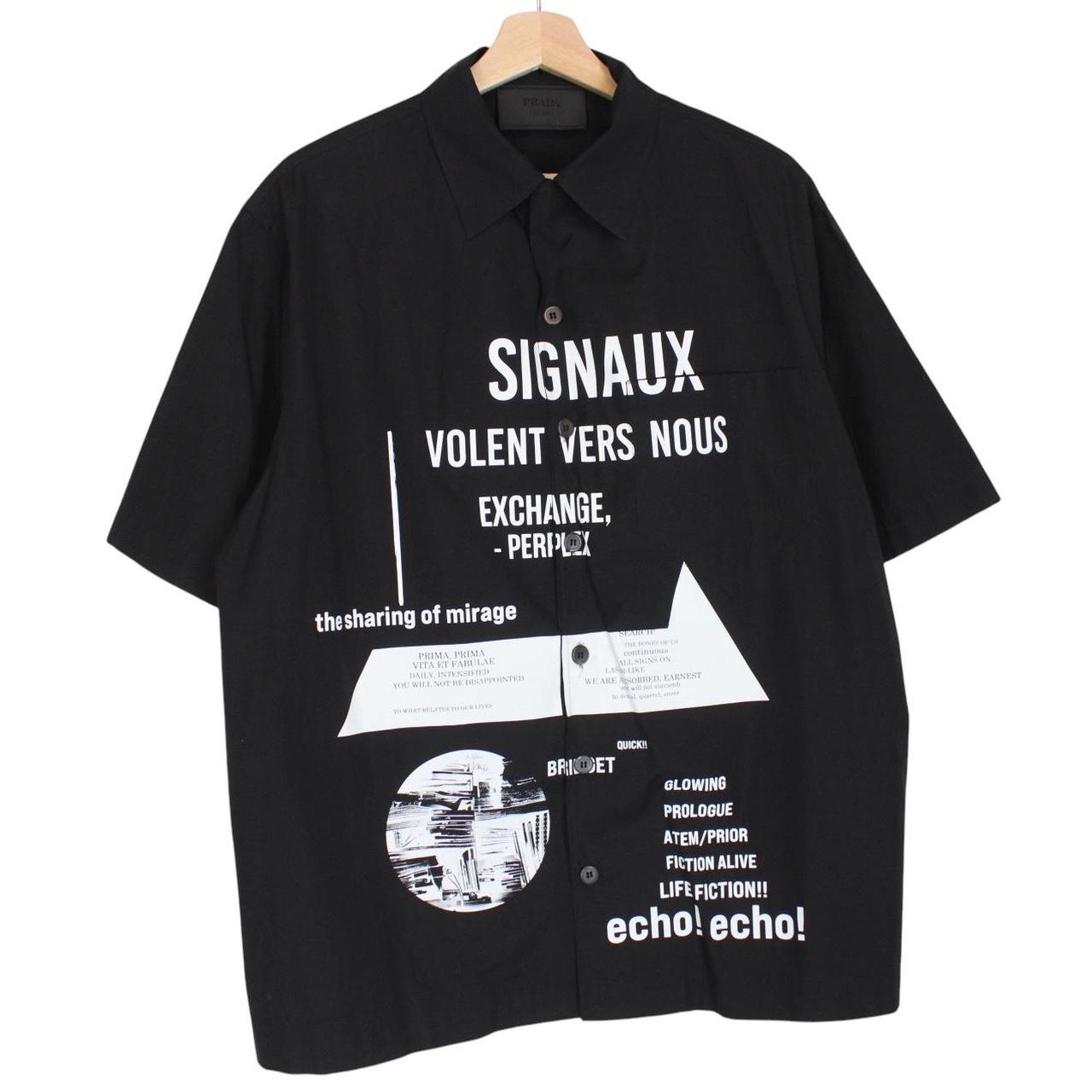 Prada x Raf Simons Signaux Black Graphic Print Short Sleeve Bowling Shirt