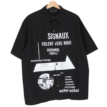 Prada x Raf Simons Signaux Black Graphic Print Short Sleeve Bowling Shirt