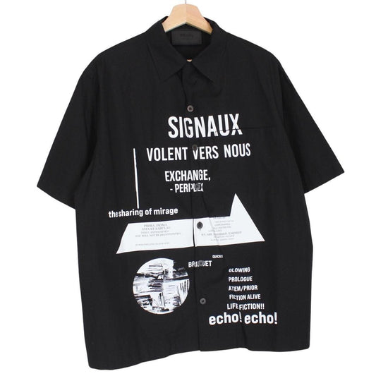 Prada x Raf Simons Signaux Black Graphic Print Short Sleeve Bowling Shirt