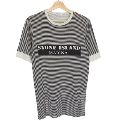 Vintage Stone Island Marina SS 2006 Black and Beige Striped Short Sleeve T-Shirt