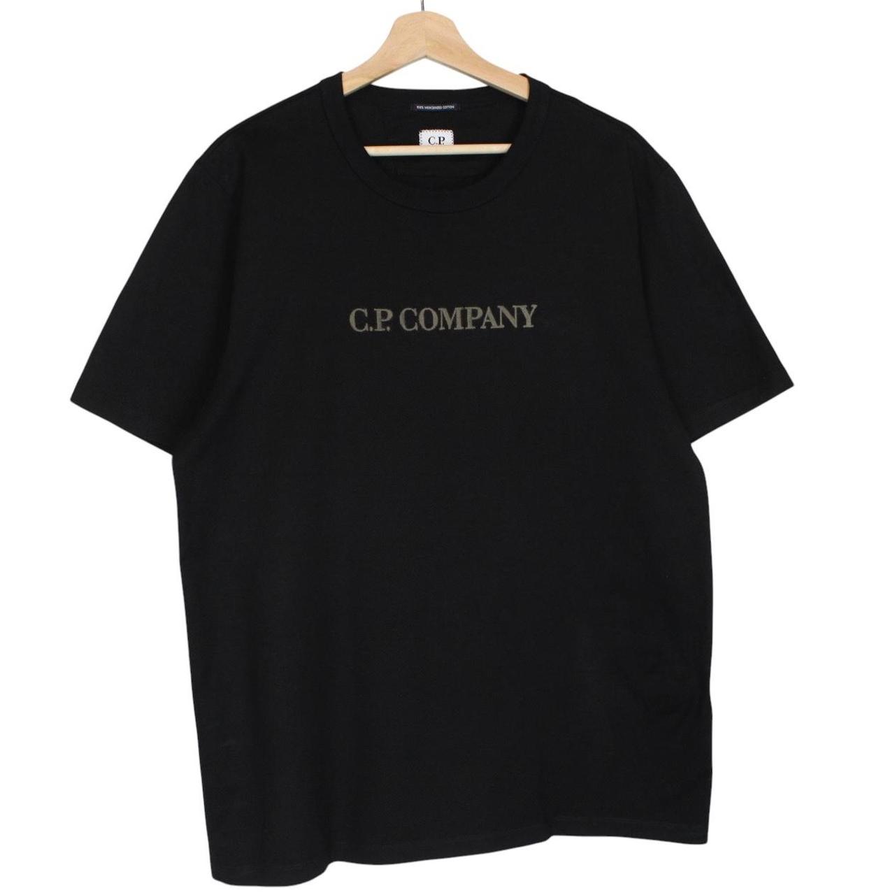 CP Company black pocket t-shirt with embroidered logo and mercerized cotton material.