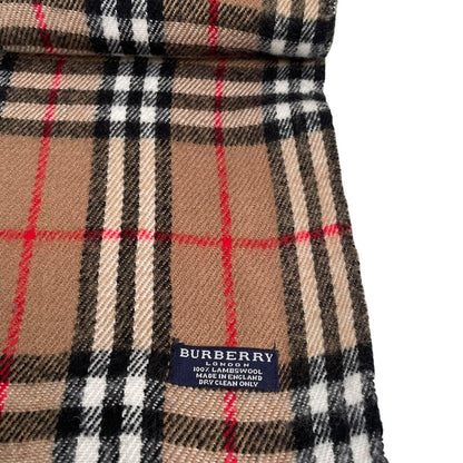 Vintage 90s Burberry Tan Brown Nova Check Lambswool Scarf