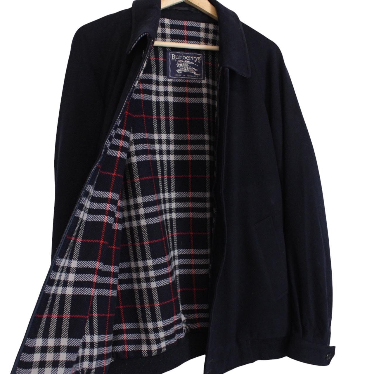 Vintage 90s Burberry Navy Blue Nova Check Alpaca Wool Harrington Jacket