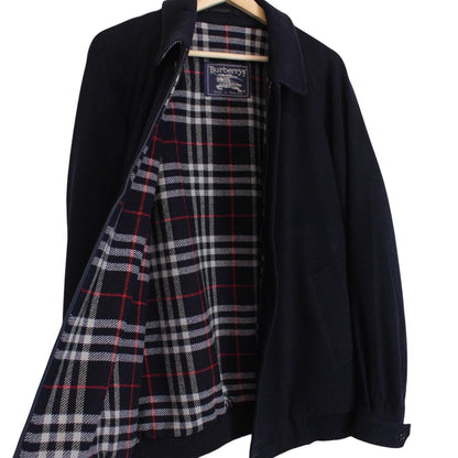 Vintage 90s Burberry Navy Blue Nova Check Alpaca Wool Harrington Jacket