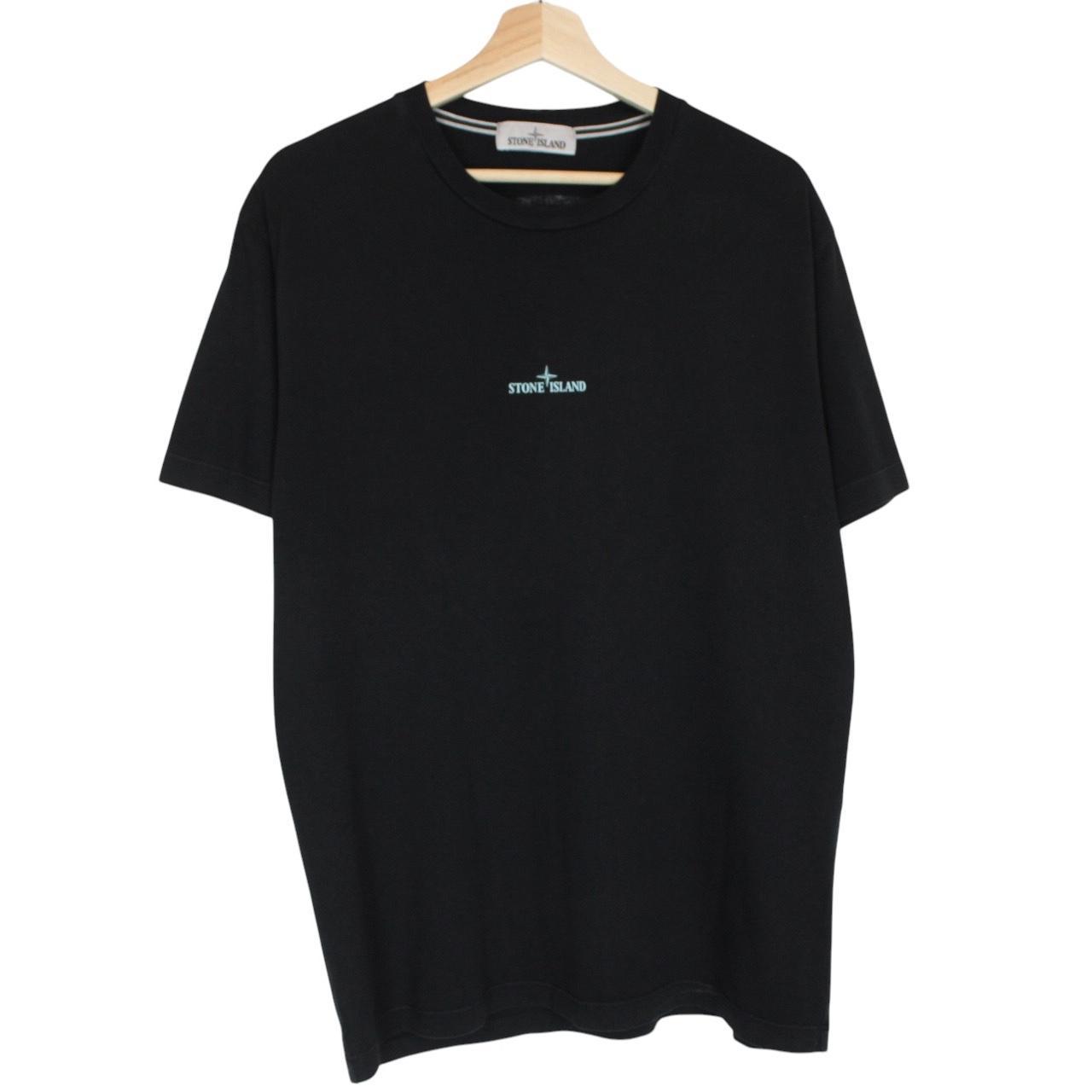Stone Island black pocket t-shirt with logo print, made of cotton, size large.