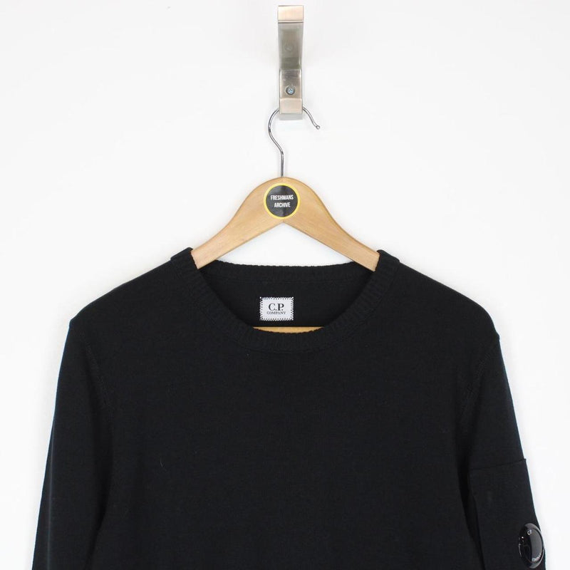 CP Company Black Cotton Knit Lens Sweatshirt Jumper