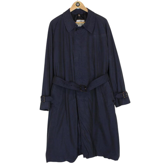 Vintage 90s Aquascutum Navy Blue House Check Cotton Blend Belted Trench Coat