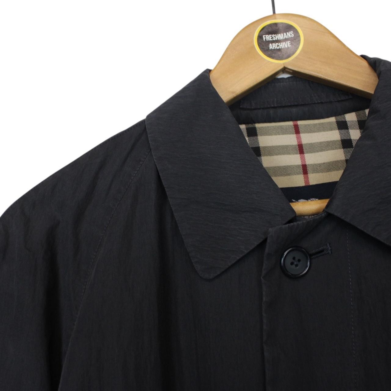 Vintage Burberry London Navy Blue Nova Check Lined Cotton Blend Balmacaan Coat