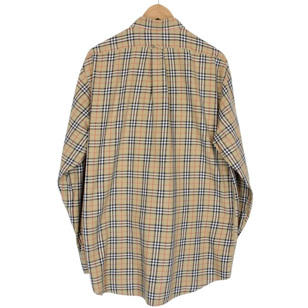 Vintage 90s Burberry Tan Brown Nova Check Long Sleeve Cotton Shirt