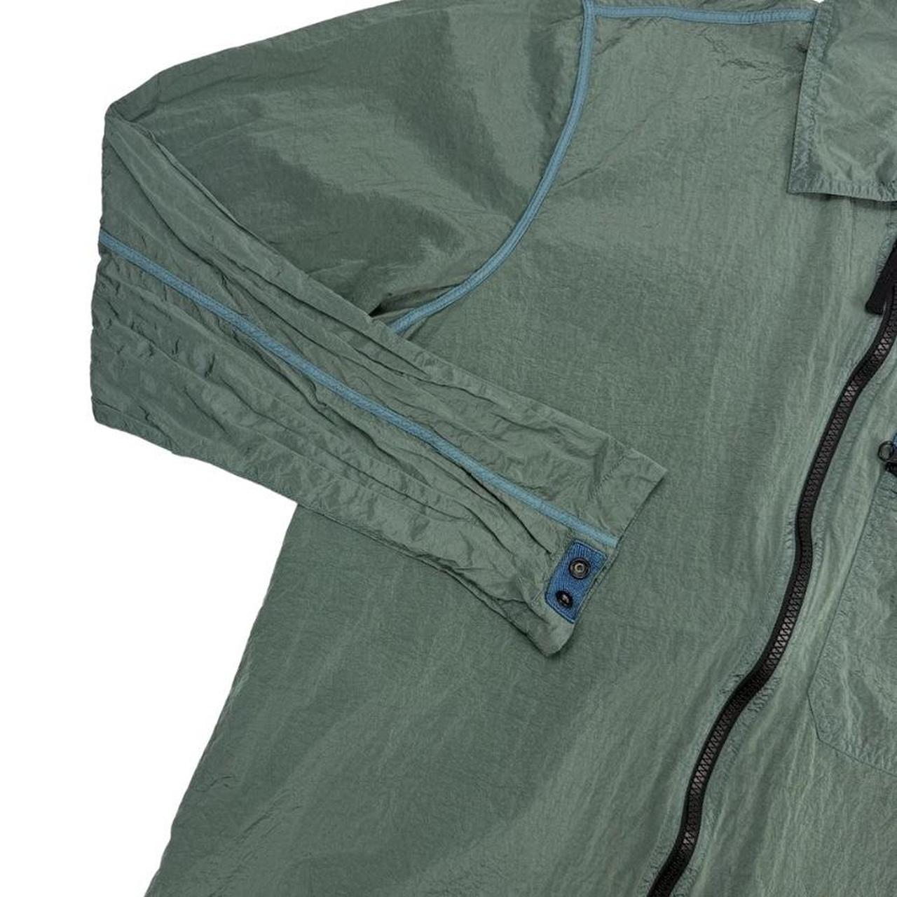 Stone Island green nylon metal overshirt jacket with full zip and logo patch.