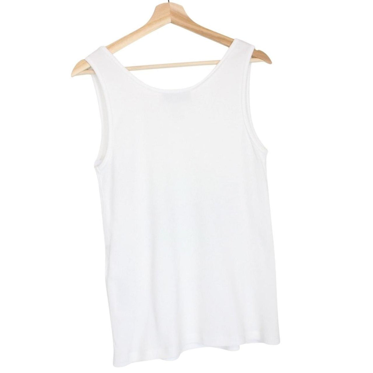 Gucci white tank top featuring bold logo print on soft cotton material.