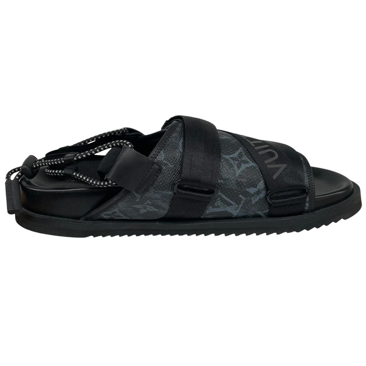 Louis Vuitton LV Monogram Navy Blue and Black Leather Honolulu Mule Sandals
