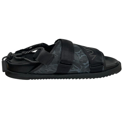 Louis Vuitton LV Monogram Navy Blue and Black Leather Honolulu Mule Sandals