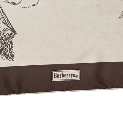 Vintage Burberry Beige and Brown Aviation Print Silk Scarf