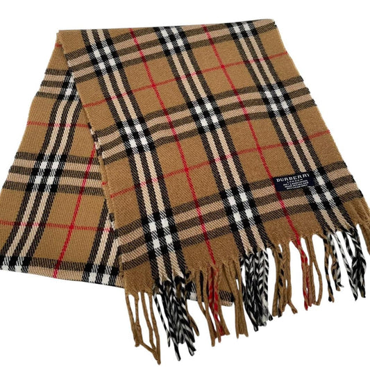 Vintage 90s Burberry Tan Brown Nova Check Lambswool Scarf