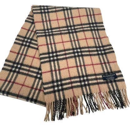 Burberry beige lambswool scarf featuring classic Nova Check pattern.