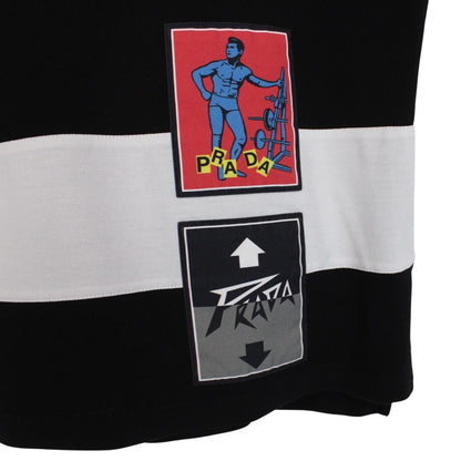 Prada black and white cotton short sleeve t-shirt with logo pocket detail.