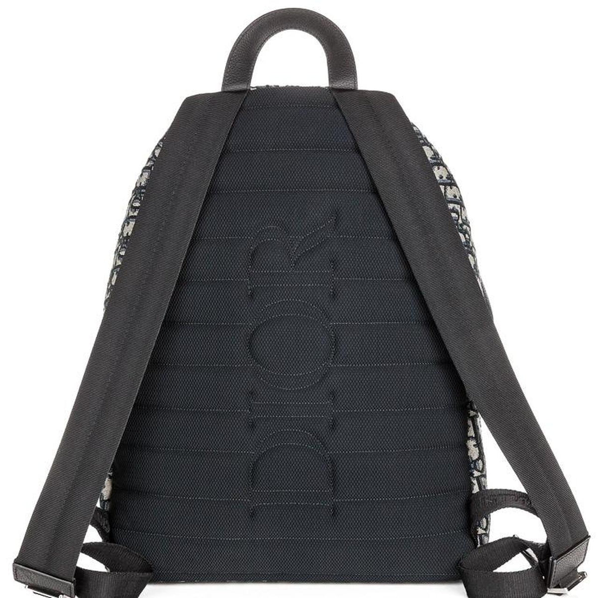 Dior beige and black oblique jacquard monogram rider backpack with logo pattern.