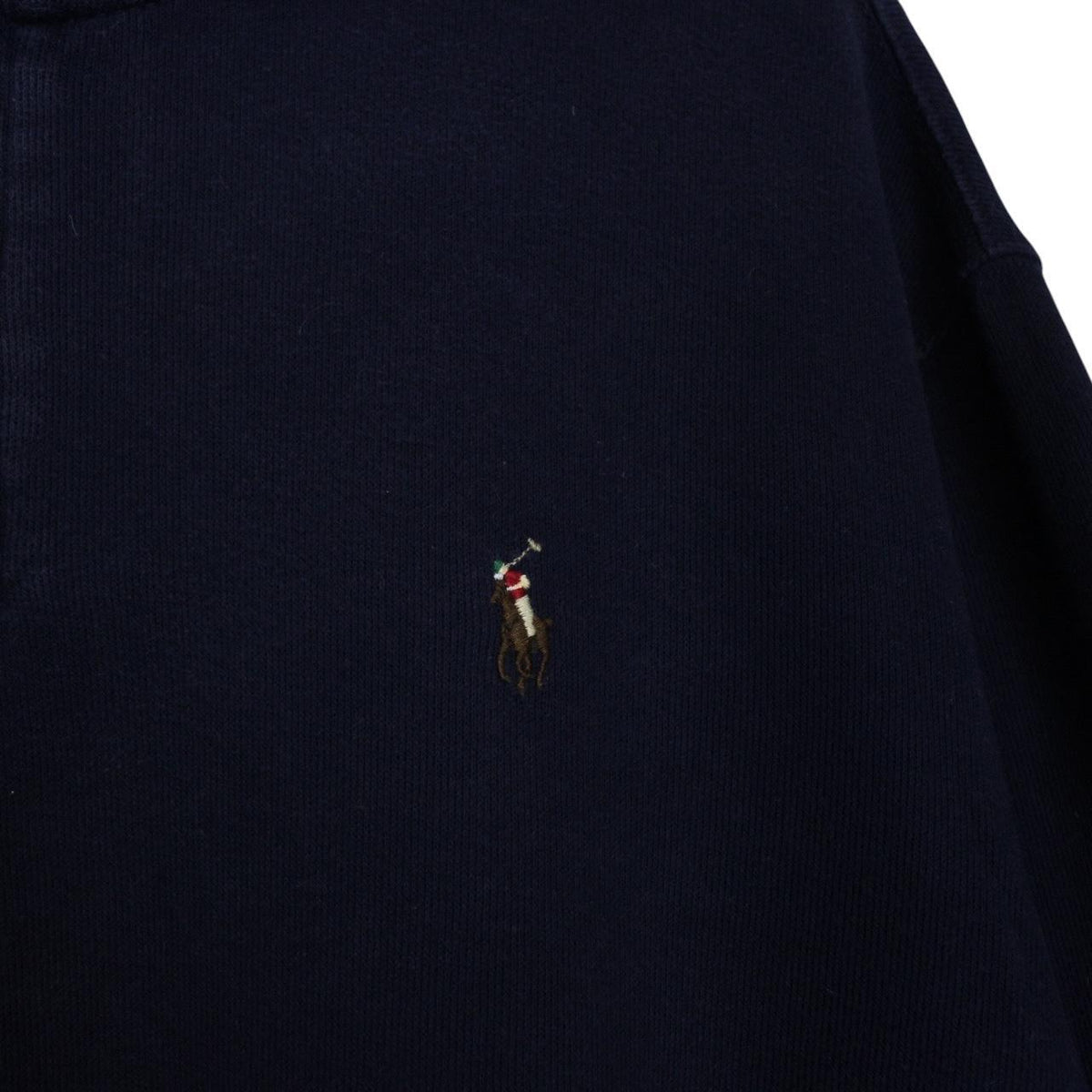 Polo Ralph Lauren navy blue cotton 1/4 zip sweatshirt with embroidered logo.