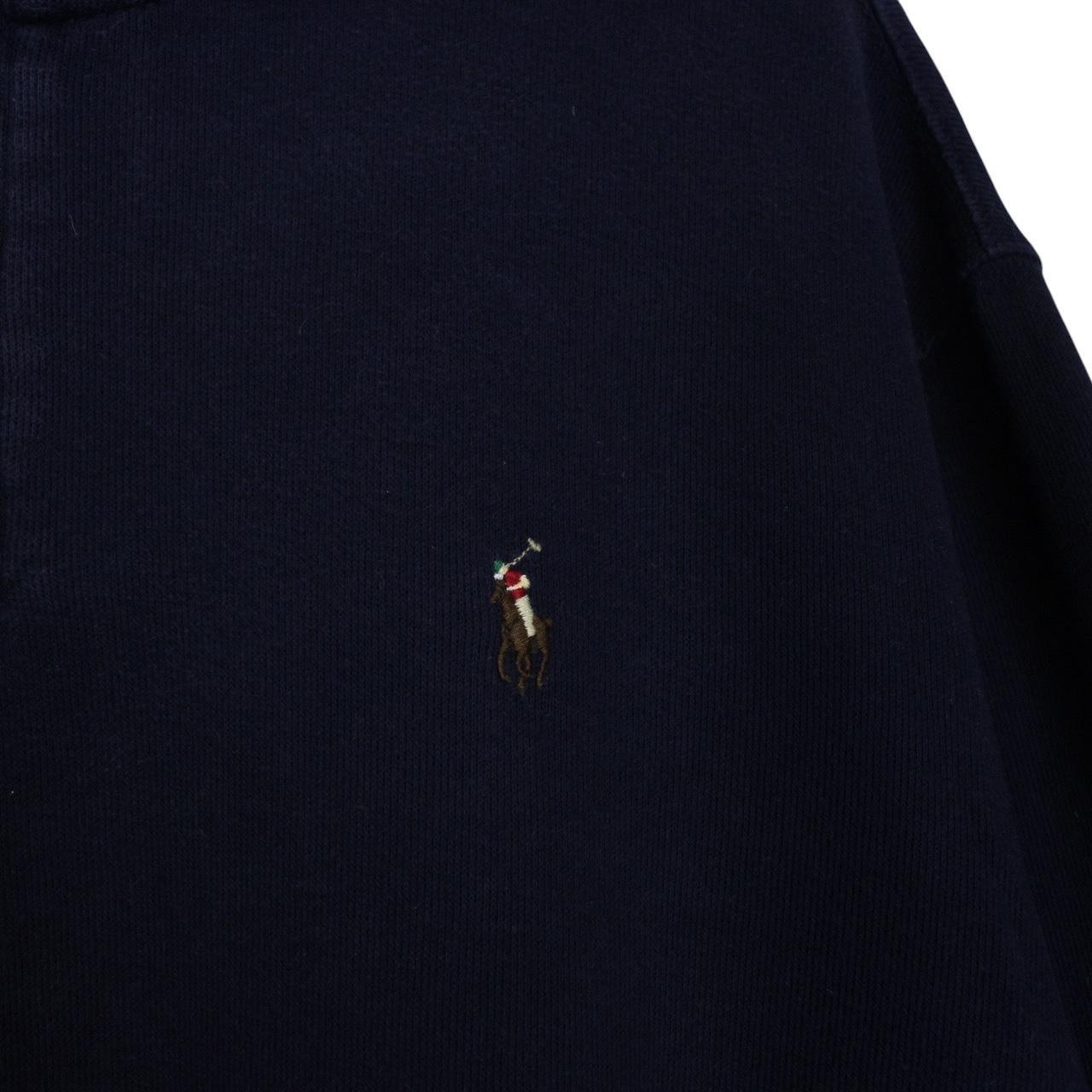 Polo Ralph Lauren navy blue cotton 1/4 zip sweatshirt with embroidered logo.