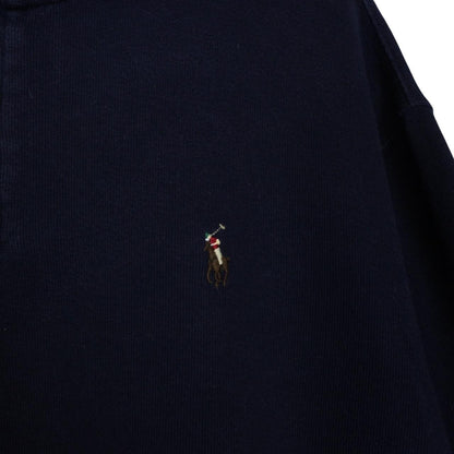 Polo Ralph Lauren navy blue cotton 1/4 zip sweatshirt with embroidered logo.